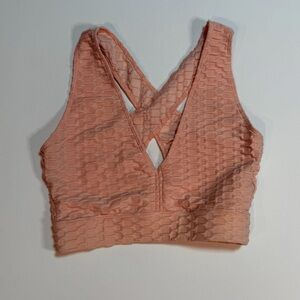 LA Society Textured Peachy Pink Criss Cross Back Sports Bra